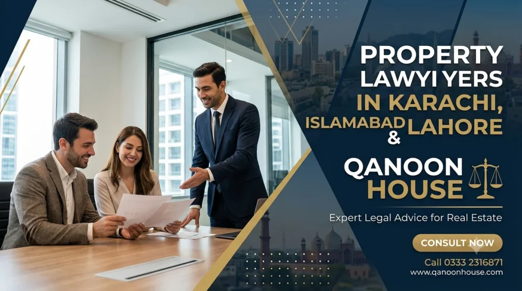 Property lawyers in Karachi, Islamabad, and Lahore consulting a couple in a corporate law office
